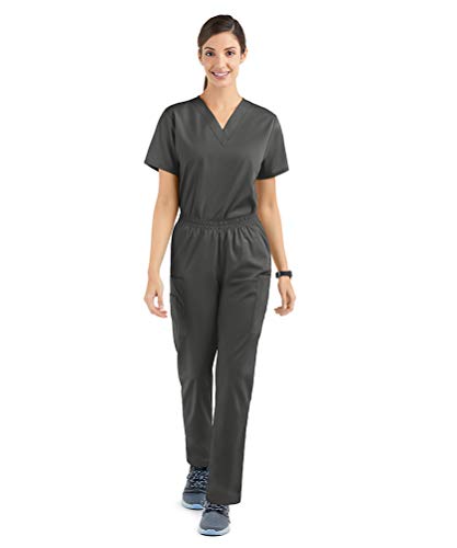 Strictly Scrubs Women’s Scrub Set – Includes V-Neck Top and Elastic Pant (Medium, Pewter)