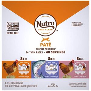 nutro grain free natural adult wet cat food paté, chicken recipe, salmon & tuna recipe, and chicken & liver recipe variety pack, 2.64 oz. perfect portions twin-pack trays, 48 count