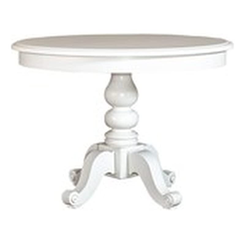 BOWERY HILL Full Extension Solid Wood Round Pedestal Dining Table with Solid Wood Frame in White