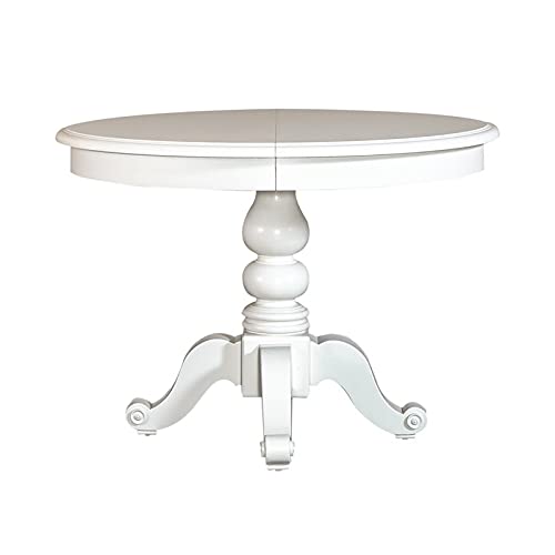 BOWERY HILL Full Extension Solid Wood Round Pedestal Dining Table with Solid Wood Frame in White