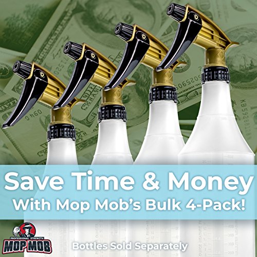 Mop Mob Leak-Free Acid Resistant Spray Head 4 Pack By Durable Industrial Sprayer for Acid-Based Wheel Cleaner Used In Auto/Car Detailing. Heavy Duty Low-Fatigue Trigger and Nozzle With 9 1/4 Dip Tube