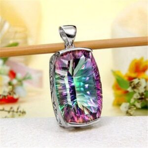 jewelryongying11 trendy 925 silver mystic rainbow topaz pendant chain necklace 24 inches gift