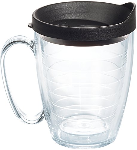 Tervis Clear & Colorful Lidded Made in USA Double Walled Insulated Tumbler Travel Cup Keeps Drinks Cold & Hot, 16oz Mug, Black Lid