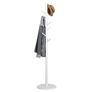 Vlush Wooden Coat Rack Free Standing, Coat Hat Tree Coat Hanger Holder Stand with Round Base for Clothes,Scarves,Handbags,Umbrella-(8 Hooks, Ivory White)