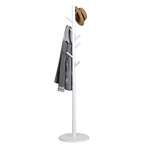 Vlush Wooden Coat Rack Free Standing, Coat Hat Tree Coat Hanger Holder Stand with Round Base for Clothes,Scarves,Handbags,Umbrella-(8 Hooks, Ivory White)