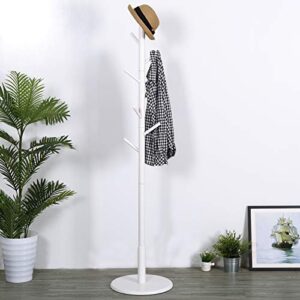 Vlush Wooden Coat Rack Free Standing, Coat Hat Tree Coat Hanger Holder Stand with Round Base for Clothes,Scarves,Handbags,Umbrella-(8 Hooks, Ivory White)