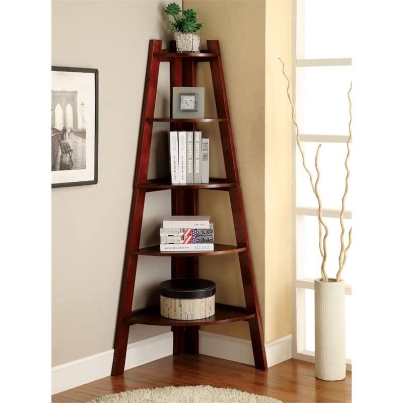 BOWERY HILL 5 Shelf Corner Bookcase in Cherry