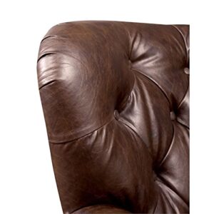 BOWERY HILL Traditional Faux Leather Upholstered Tufted Sofa in Brown