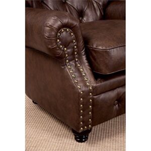 BOWERY HILL Traditional Faux Leather Upholstered Tufted Sofa in Brown