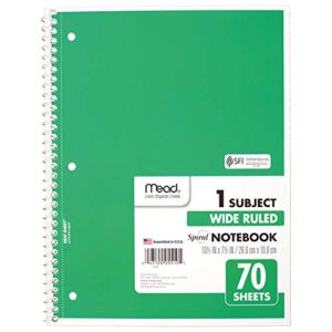 mead spiral notebook, 1 subject, wide ruled paper, 70 sheets, 10-1/2" x 8", green (05510ac5)