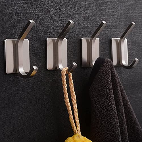 YIGII Towel Hook/Adhesive Hooks - Bathroom Hooks Wall Hooks Bath Show Robe Hook Self Adhesive Coat Hook Stick on Wall Stainless Steel Brushed 4-Pack