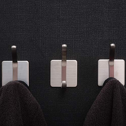 YIGII Towel Hook/Adhesive Hooks - Bathroom Hooks Wall Hooks Bath Show Robe Hook Self Adhesive Coat Hook Stick on Wall Stainless Steel Brushed 4-Pack