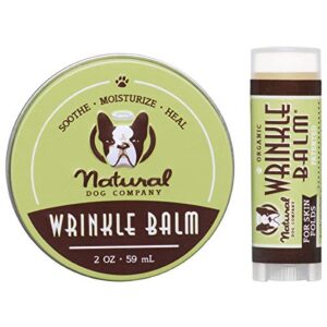 natural dog company wrinkle balm bundle, 2 oz. tin & travel stick, dog lotion for dry itchy skin, cleans wrinkles, yeast infection treatment for dogs, plant based, made in usa