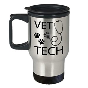 vet tech paws coffee travel mug - best vet tech ever appreciation gift - vet med gifts - gifts for veterinary technician - thank you gift for veterinarian (14 oz)