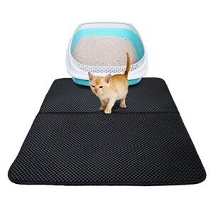 wowowmeow pet double layer cat litter mat honeycomb cat litter trapper with waterproof base (l- 21'' x 27'', black)