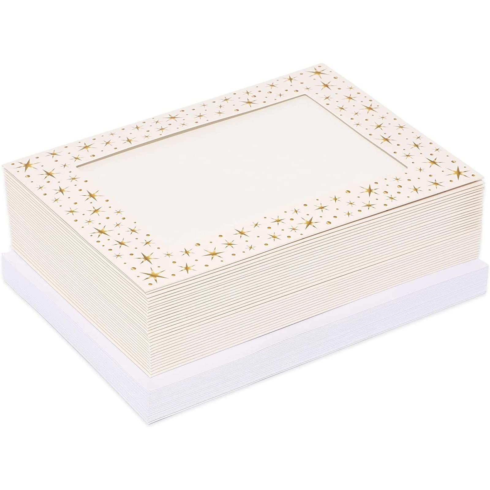 36 Pack Photo Insert Greeting Cards with Envelopes Included, Gold Stars Border, 5 x 7 In Photos, Durable Paper Picture Frames for Birthdays, Anniversaries, Weddings