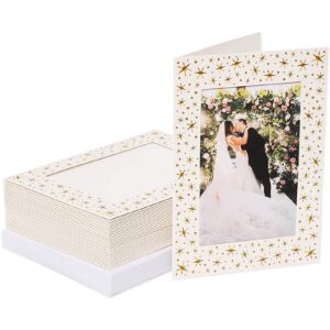 36 Pack Photo Insert Greeting Cards with Envelopes Included, Gold Stars Border, 5 x 7 In Photos, Durable Paper Picture Frames for Birthdays, Anniversaries, Weddings