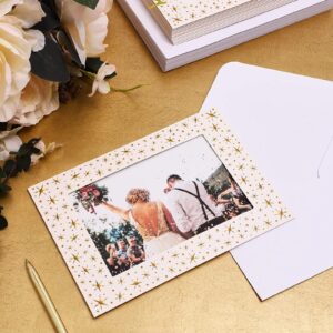 36 Pack Photo Insert Greeting Cards with Envelopes Included, Gold Stars Border, 5 x 7 In Photos, Durable Paper Picture Frames for Birthdays, Anniversaries, Weddings