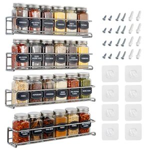 ultimate hostess spice rack wall mount - spice organizer for cabinet, pantry, and tiny kitchen - space-saving hanging spice rack - wall spice rack - screw or adhesive spice rack, 4-tier, fit 24 jars