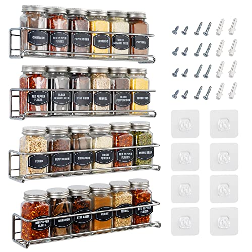 Ultimate Hostess Spice Rack Wall Mount - Spice Organizer for Cabinet, Pantry, and Tiny Kitchen - Space-Saving Hanging Spice Rack - Wall Spice Rack - Screw or Adhesive Spice Rack, 4-Tier, Fit 24 Jars