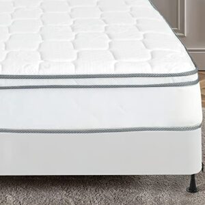 Mattress Solution 10-Inch Medium Plush Eurotop Pillowtop Innerspring Mattress and 4" Low Profile Wood Boxspring/Foundation Set, with Frame, 75" X 48", 1