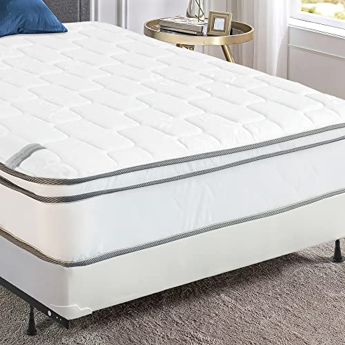 Mattress Solution 10-Inch Medium Plush Eurotop Pillowtop Innerspring Mattress and 4" Low Profile Wood Boxspring/Foundation Set, with Frame, 75" X 48", 1