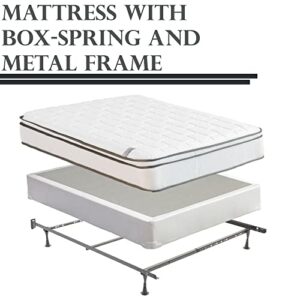 Mattress Solution 10-Inch Medium Plush Eurotop Pillowtop Innerspring Mattress and 4" Low Profile Wood Boxspring/Foundation Set, with Frame, 75" X 48", 1