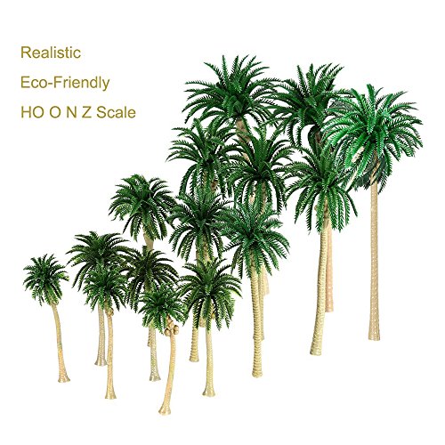 ORZIZRO 15Pcs Model Coconut Palm Tree Scenery Model Tree 2.8-6.3 Inch Mixed Model Trees for Model Train Railway Architecture Diorama DIY Scenery Landscape Cake Toppers Decoration