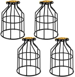 kohree metal bulb guard lamp cage, for pendant light, 32-42mm lamp base, ceiling fan light bulb covers vintage open style industrial grade adjustable 4 packs(cage only)