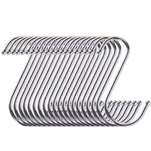 wktrsm 20 pack 3 inches s shaped hooks heavy-duty stainless steel metal hangers hanging hooks pan pot holder rack hooks for kitchenware pots utensils clothes bags towels plants