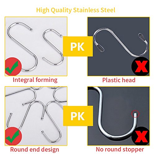 WKTRSM 20 Pack 3 Inches S Shaped Hooks Heavy-Duty Stainless Steel Metal Hangers Hanging Hooks Pan Pot Holder Rack Hooks for Kitchenware Pots Utensils Clothes Bags Towels Plants