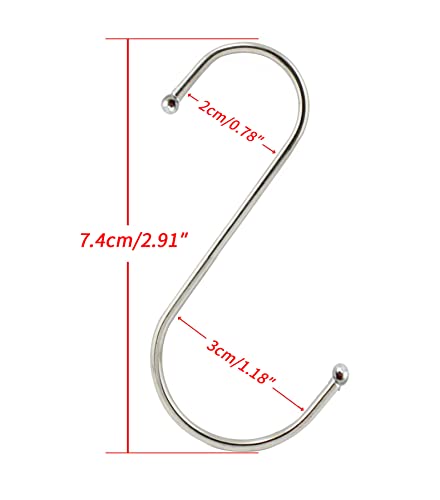 WKTRSM 20 Pack 3 Inches S Shaped Hooks Heavy-Duty Stainless Steel Metal Hangers Hanging Hooks Pan Pot Holder Rack Hooks for Kitchenware Pots Utensils Clothes Bags Towels Plants