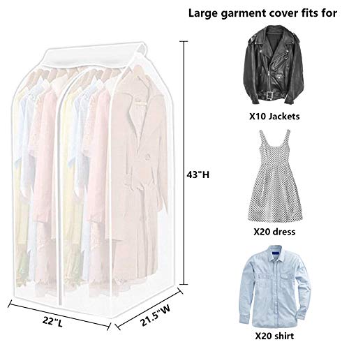 Garment Bag Organizer Storage with Translucent Fabric, Large PEVA Translucent Clothing Dustproof Cover, Wardrobe Hanging Storage Bag, Garment Bags for Closet Storage, Magic Tape and Zipper Design