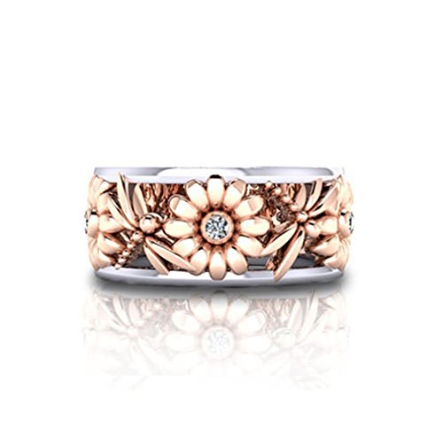 Meolin Sunflower Ring Chrysanthemum Ring Wedding Ring Statement Stackable Band Ring Eternity Cocktail Band (Size/6/7/8/9/10),Rose Gold,Size 8