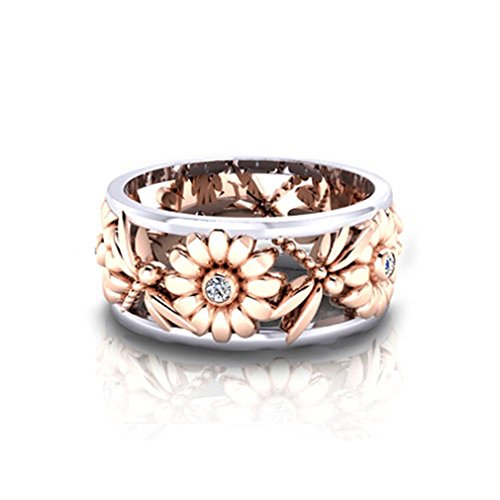 Meolin Sunflower Ring Chrysanthemum Ring Wedding Ring Statement Stackable Band Ring Eternity Cocktail Band (Size/6/7/8/9/10),Rose Gold,Size 8