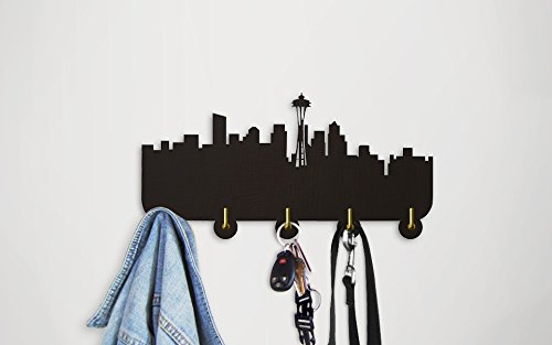 The Geeky Days America Seattle Skyline Tourist Attraction Wall Hooks Coat Hanger Household Decor Modern Wall Decor Bedroom Bathroom Door Clothes Robe Towel Hooks