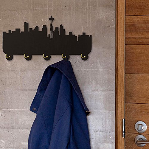 The Geeky Days America Seattle Skyline Tourist Attraction Wall Hooks Coat Hanger Household Decor Modern Wall Decor Bedroom Bathroom Door Clothes Robe Towel Hooks