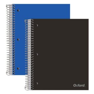 oxford spiral notebooks, 3-subject, wide ruled paper, durable plastic cover, 150 sheets, 3 divider pockets, 2 per pack (10385)