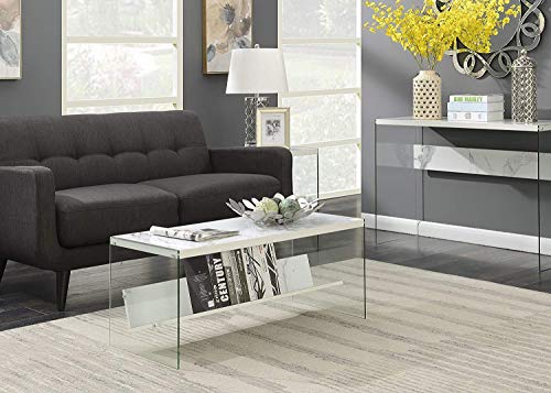 Convenience Concepts SoHo Glass Coffee Table with Shelf, White Faux Marble/Glass