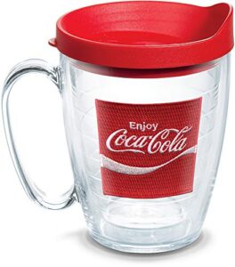 tervis coca-cola - coke enjoy insulated tumbler with emblem and red lid, 16oz mug, clear