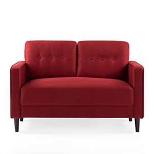 ZINUS Mikhail Loveseat Sofa / Ruby Red Sofa / Button Tufted Cushions / Easy, Tool-Free Assembly