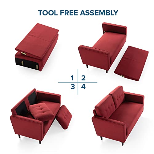 ZINUS Mikhail Loveseat Sofa / Ruby Red Sofa / Button Tufted Cushions / Easy, Tool-Free Assembly