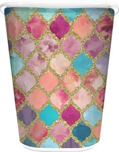rnk shops glitter moroccan watercolor waste basket - single sided (white)