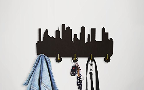 The Geeky Days America Houston Skyline Home Decor Wall Art Wall Hooks Clothes Coat Hats Hooks City Landscape Bedroom Living Room Decor Towel Robe Hooks