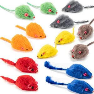 yangbaga fur mice rattle 14 pack, cat toys rainbow mice for cats and kittens (14 pcs rainbow mices)