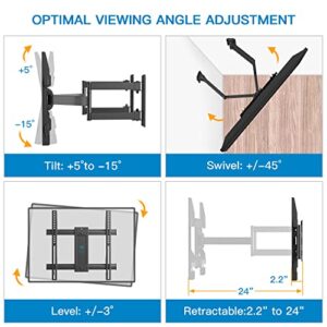 Corner TV Wall Mount Bracket Tilts, Swivels, Extends, Full Motion Articulating TV Mount for 26-60 inch LED, LCD Flat Curved Screen TVs, Holds up to 99 lbs, VESA 400x400, Heavy Duty TV Bracket PSCMF1