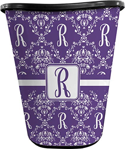 RNK Shops Initial Damask Waste Basket - Double Sided (Black) (Personalized)