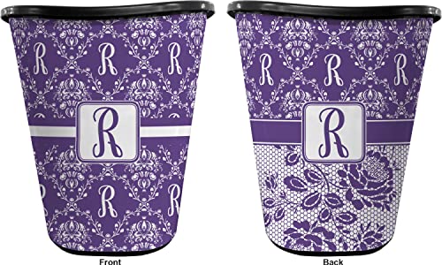 RNK Shops Initial Damask Waste Basket - Double Sided (Black) (Personalized)