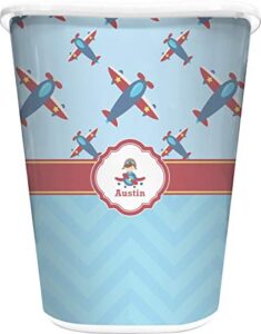 rnk shops airplane theme waste basket - double sided (white) (personalized)