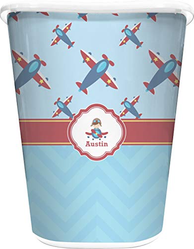 RNK Shops Airplane Theme Waste Basket - Double Sided (White) (Personalized)